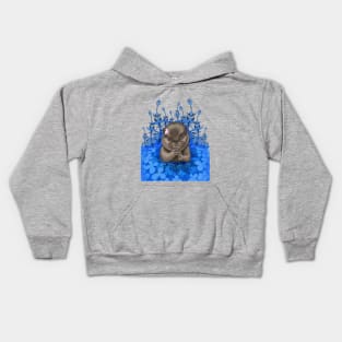 Cute Otter floating in the blue water with flowers Kids Hoodie